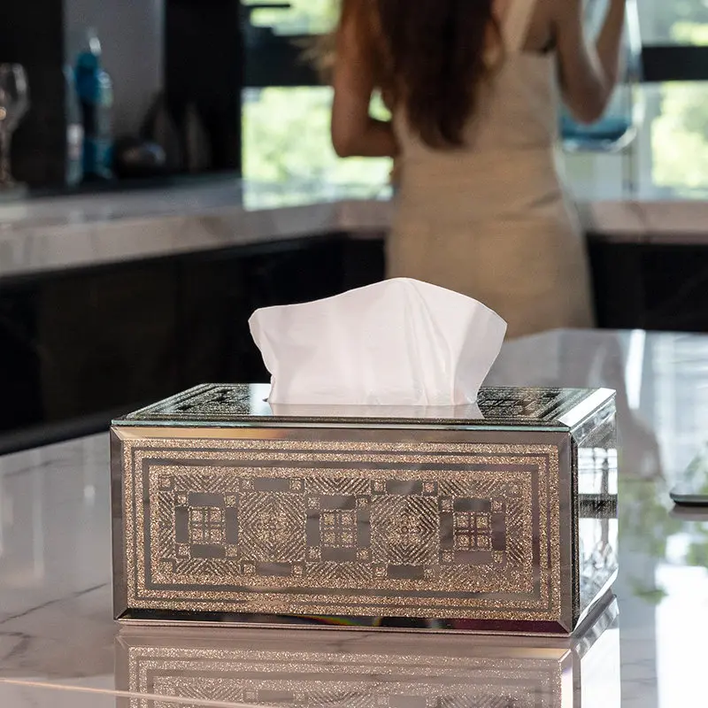 

Premium desktop decoration tissue box gilt high-end light luxury European home living room napkin pumping carton