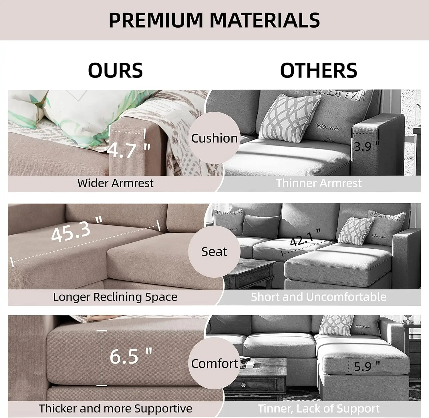 Sofa serbaguna, kain Linen Modern Sofa bentuk L 3 tempat duduk dengan kursi reversibel