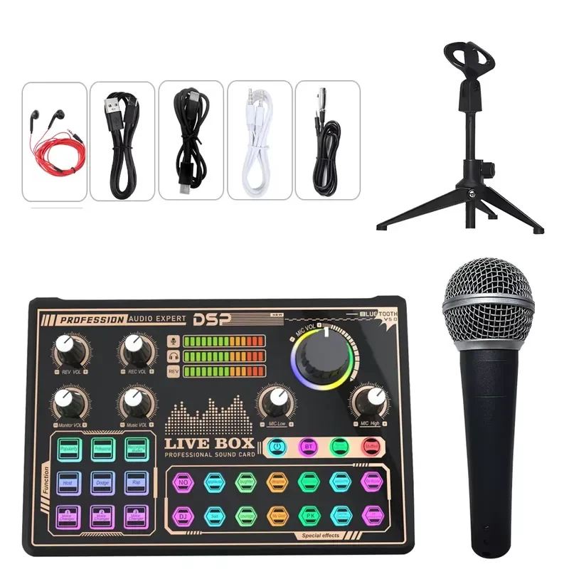 BOLRZO Huayi Voice V9 sound card kit, with microphone, for live singing podcast games, live broadcast with noise reduction