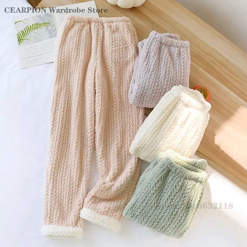 

Flannel Sleep Bottoms Women's Autumn Winter Thick Pajamas Pants Coral Fleece Home Trouser Warm Lounge Wear Loose Soft Sleepwear