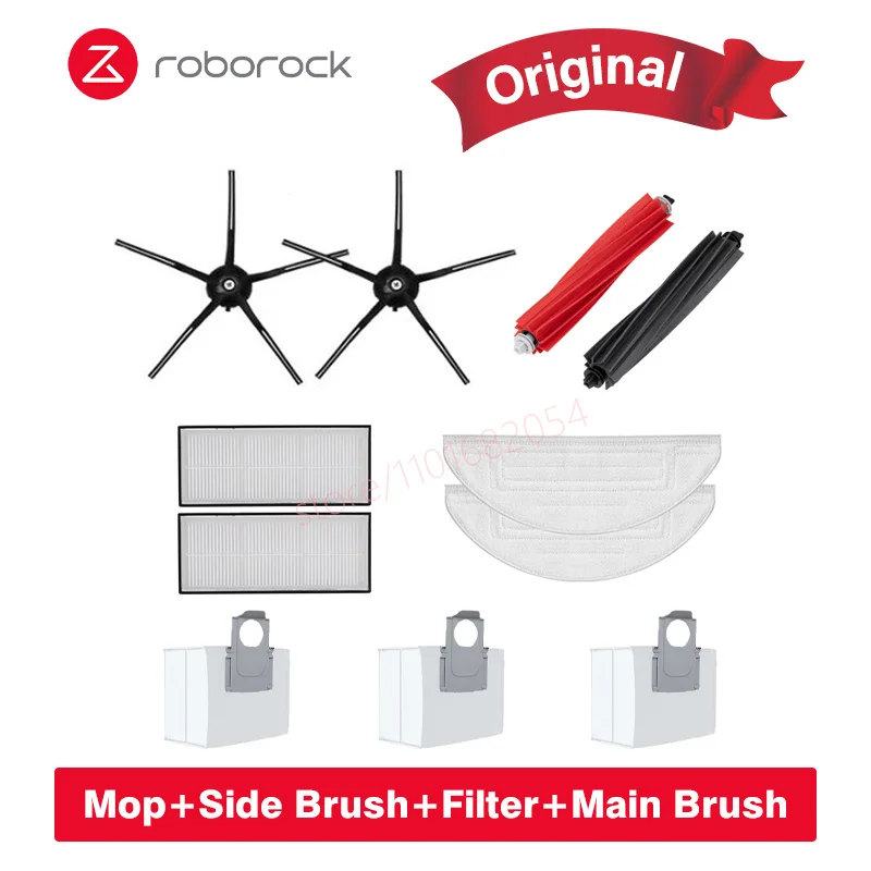 Roborock-S8 Original, accesorios de filtro lavable, doble cepillo principal, mopa de tela, cepillo lateral, bolsa de polvo, piezas de repuesto (opcional)