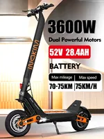2025 New 3600W 52v 28ah Dual Motor Electric Scooter 10 Inch Off-Road Tyres Max Speed 75KM/H Range 70km Foldable Electric Scooter