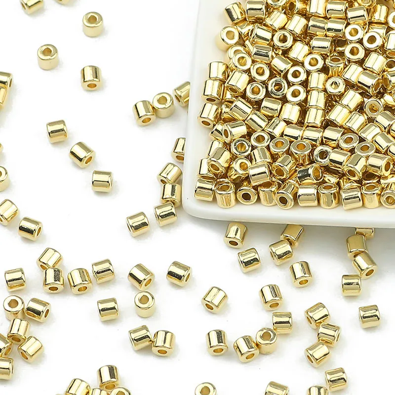 100Pcs 4x4mm Cylinder Gold Plated CCB Material Geometry Beads Round Loose Beads Spacer For Jewelry Making DIY Bracelet Necklace