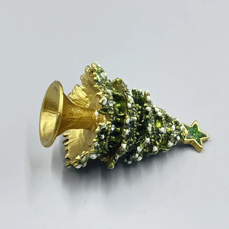 Christmas Tree Shape Metal Enamel Jewelry Box for Rings Stud Earrings Storage Decorative Ornament