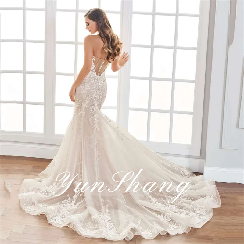 Yunshang Luxury Wedding Dress Women Mermaid 2024 Open Back Sweetheart Strapless Lace Bridal Gown Sweep Train Vestidos De Novia