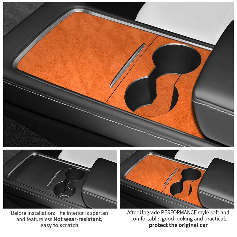 For Tesla Model 3（2019-2023）Model Y Car Center Console Stoarge Panel Trim Sticker Made of Alcantara Interior Tuning Accessory