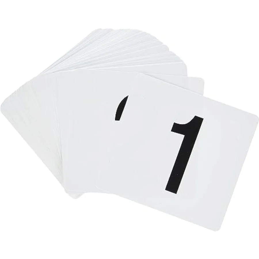 

23053 Plastic Table Number Cards 1-100 Double Sided, 4" x 4" Inch, White with Bold Black Numbers