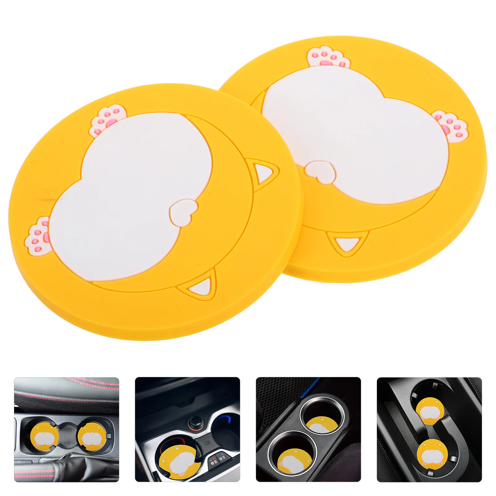 

2Pcs Universal Non-Slip Car Cup Holder Coasters Cute Cartoon Decor Easy-Install Multifunctional Phone Keys Holder Stylish