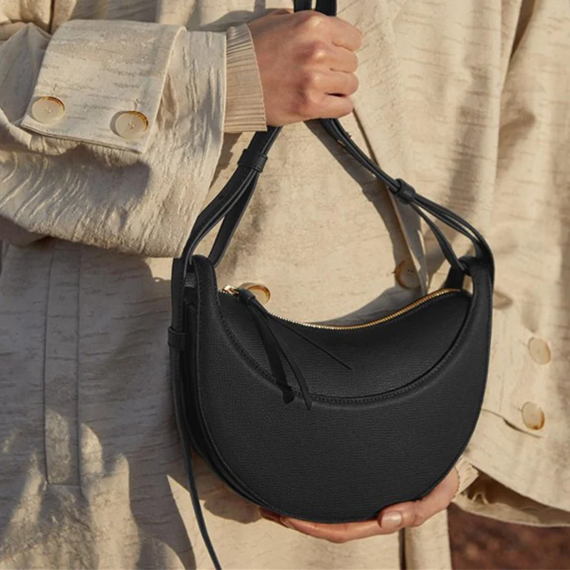 Bolso de mano de lujo con forma de media luna para mujer, bandolera de cuero genuino con diseño de nicho, bandolera de un solo hombro