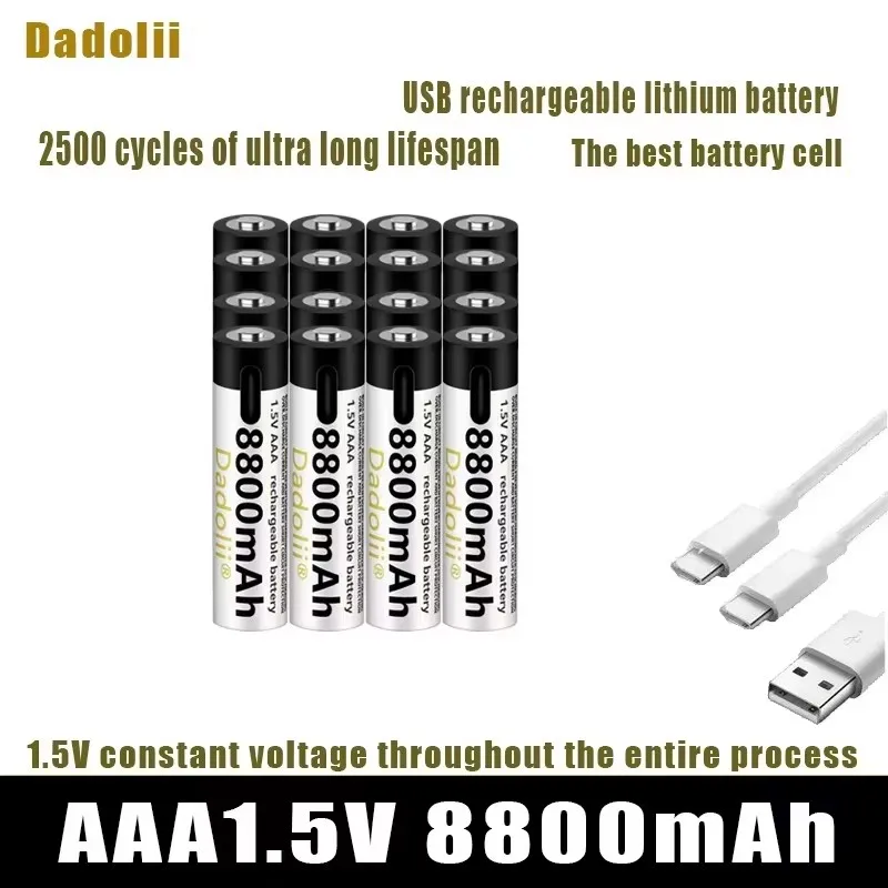 

Large capacity 1.5V AAA 8800 mWh USB rechargeable lithium-ion battery, used for remote control mouse, small fan, electric toy+ca