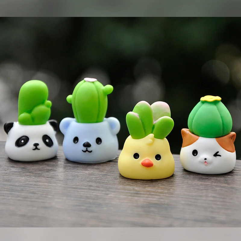 6Pcs/bag New Cartoon Cute Animal Succulent Potted Plants Mini Resin Model Interesting Home Desktop Car Decorative Ornaments Gift