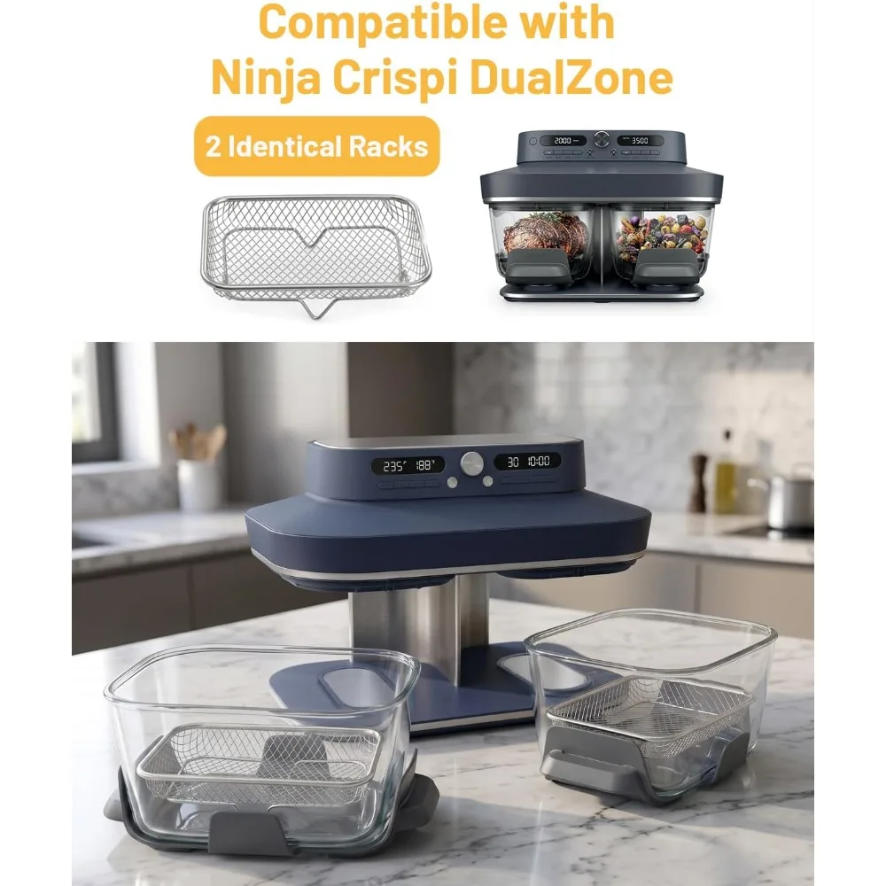 2PCS 304 Stainless Steel Rack for Ninja Crispi DualZone Glass Air Fryer Raised Mesh Crisper Racks, Roasting and Reheating