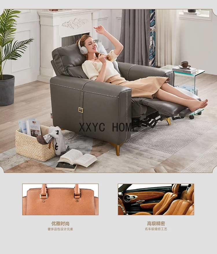 Sofá funcional elétrico de couro, sala luxuosa, primeira classe