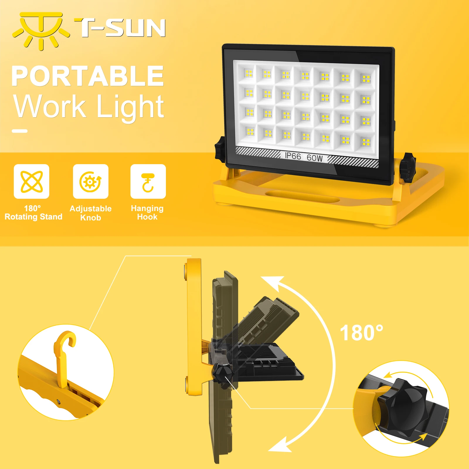 60W 5400LM Folding Stand Work Light Super Bright 112LEDs Magnetic Work Light Rotatable Portable Job Site Lighting Outdoor