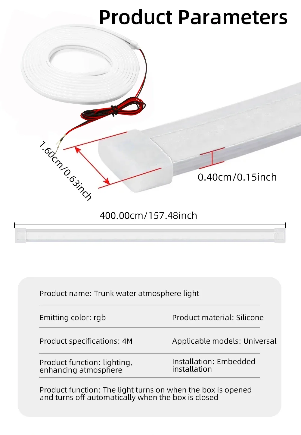 RGB Auto-Kofferraum LED-Streifenlicht, warmweiß, flexibler Streifen für die Beleuchtung des Laderaums, DIY Outdoor-Camping-Dekorationslicht – Detail 14