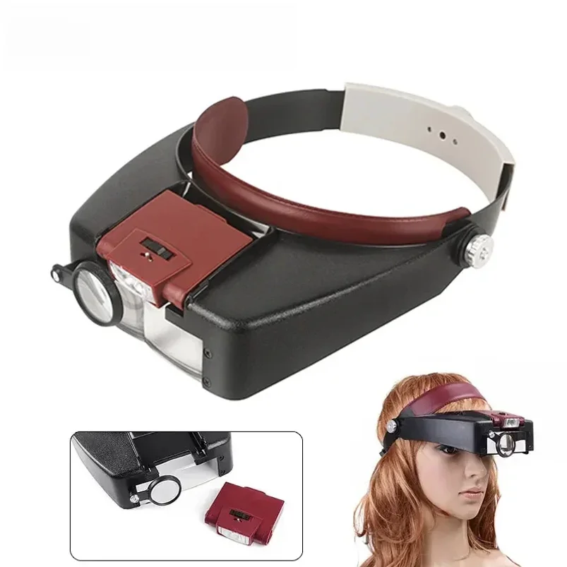 10X Magnifying Headband Glasses LED Illuminated Loupe Adjustable Size Reading Optivisor for Close-Up Work