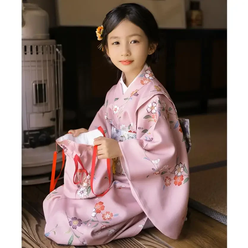 Girl's Japanese Style Kimono Daisy Prints Retro Robe Children Halloween Cosplay Costume Infant Yukata Asian Clothes A2479