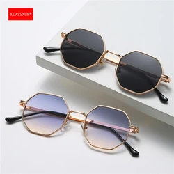 KLASSNUM damskie metalowe okulary przeciwsłoneczne w stylu Vintage mężczyźni ośmiokąt luksusowa marka designerska okulary przeciwsłoneczne UV400 ochrona wielokąt 2024