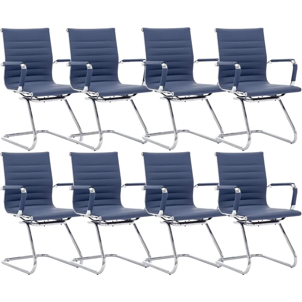 Waiting Room Chairs Leather Office Guest Chair Mid Back Reception Chairs with Sled Base for Meeting/Patient/Conference Room,