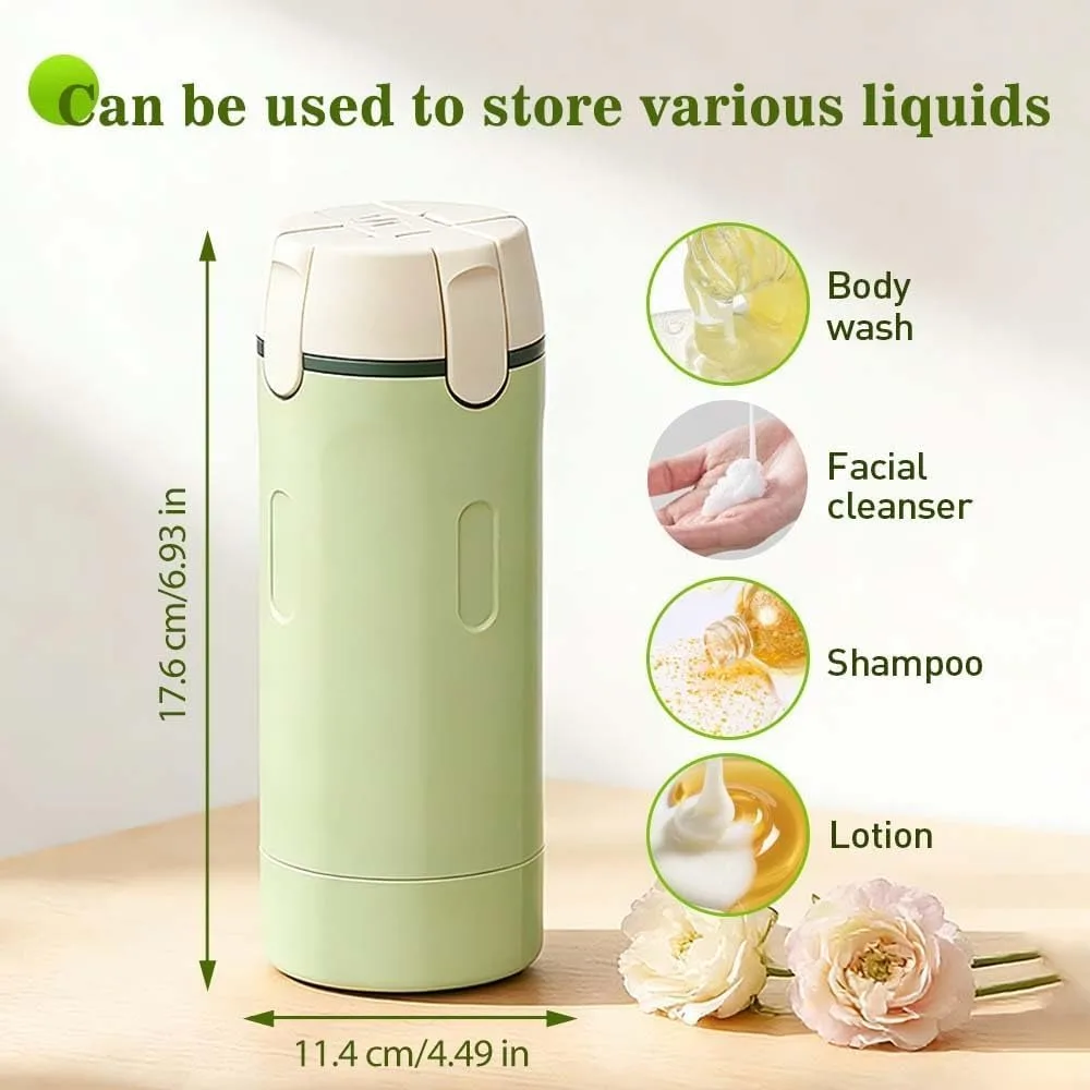 4-in-1 Travel Toiletry Bottles–Leak-Proof Refillable Containers with Measurement Scale & Labels for Shampoo, Conditioner, Lotion