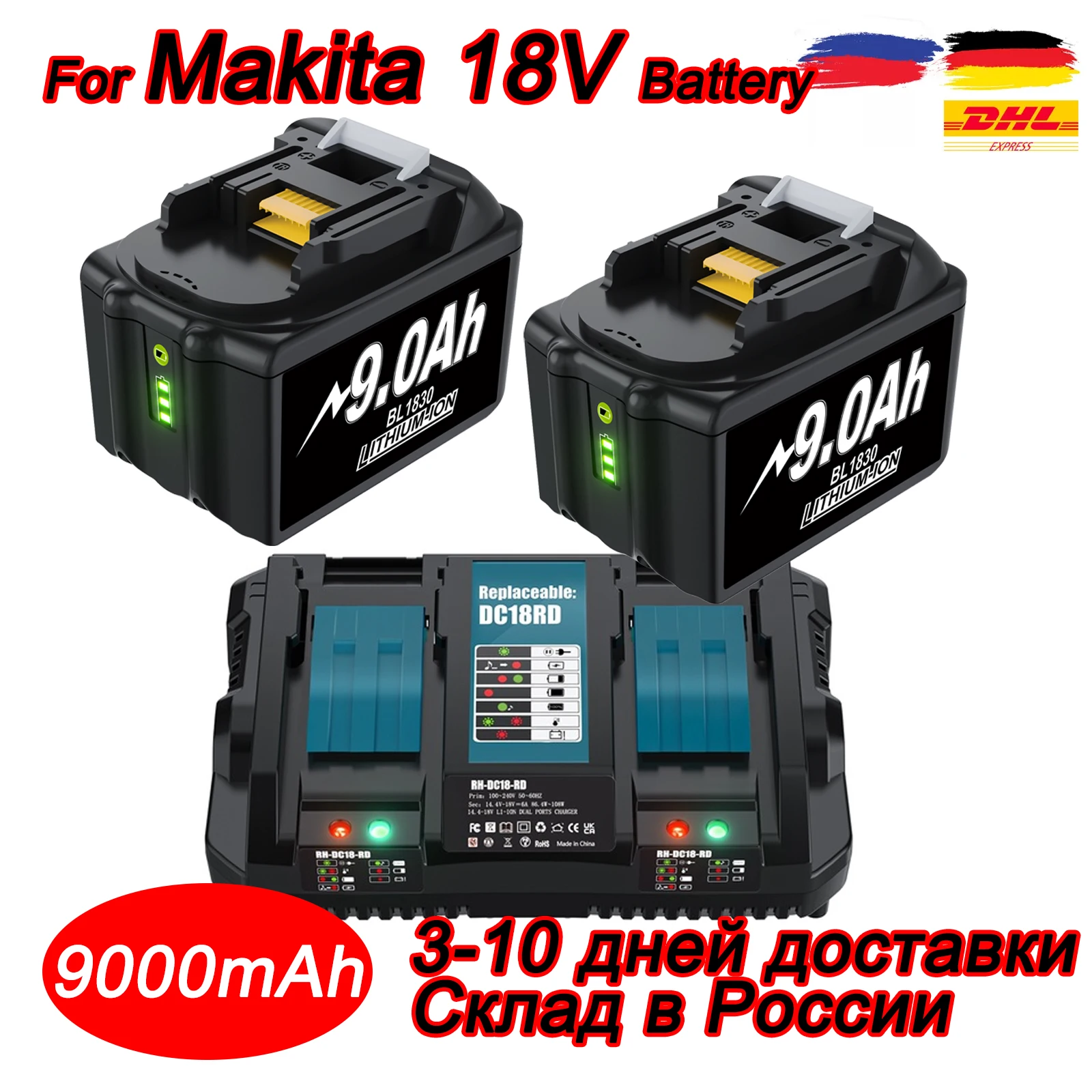 リチウムイオン電池,18V,9000mAh,充電式,モデルKita 1840,bl1850,bl1830,lxt,400,新品