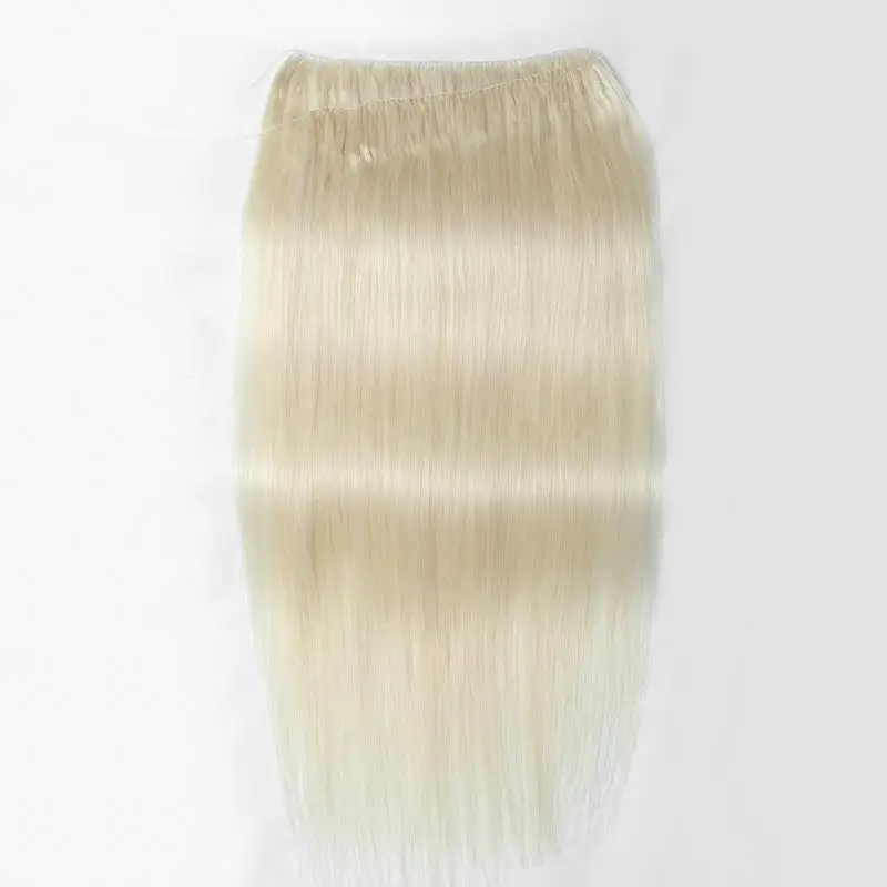 Extensiones de mechones de cabello con punta de plumas invisibles, mechones rubios lisos, cabello humano cosido en microanillos, trama de cabello de 50cm, 120 hebras