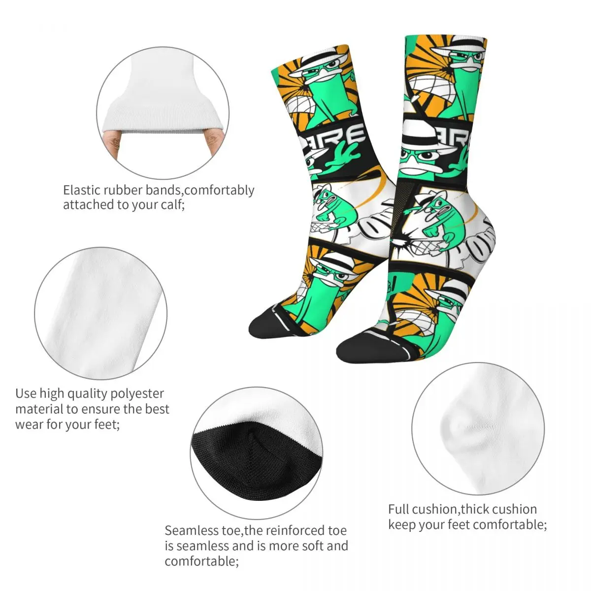 Winter Warm Fashion Men's Women's Retro Perry The Platypus Socks Cartoon Sweat Absorbing Basketball Socks