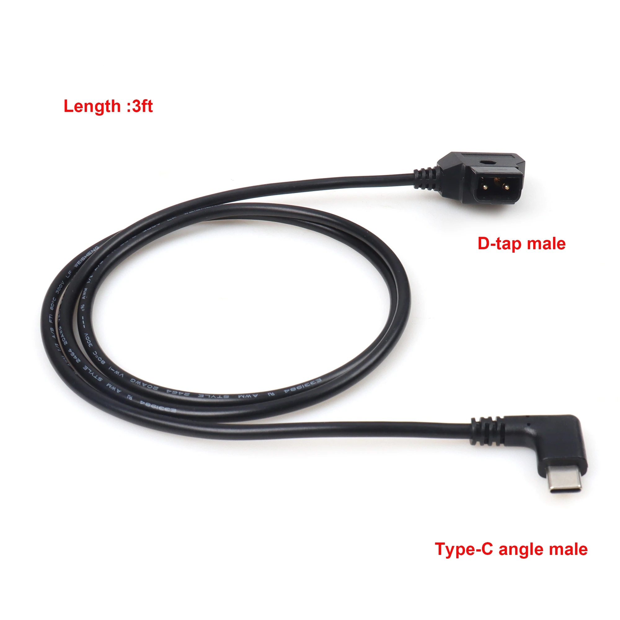 LANO Black 1FT / 2FT / 3FT D-Tap to Type C Cable for V Mounting Battery D-Tap Input to Type C Output Charging Wire Line