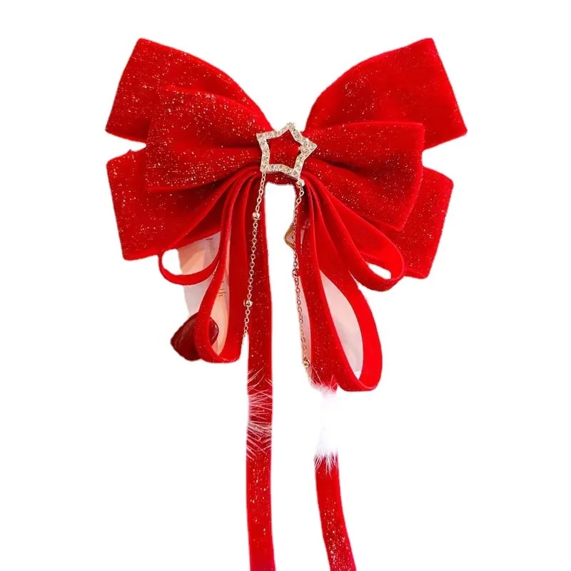 الدب زعيم السنة الجديدة الأحمر الفتيات الشعر الحلي الأطفال التعادل ذيل حصان القوس مشبك شعر طفل الحلو لطيف الأطفال إكسسوارات الشعر