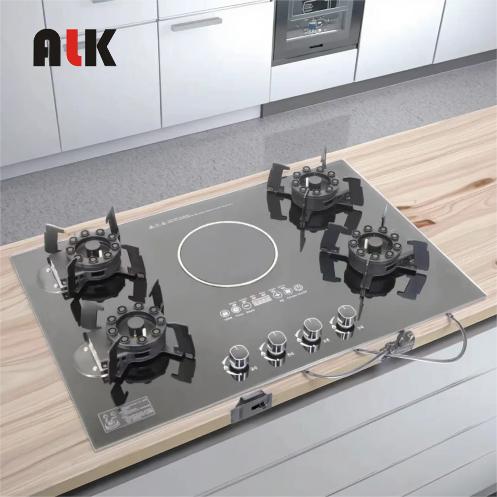 

Газовая плита ALK оптом: 4 газовые и 1 электрическая конфорки, из закаленного стекла, для домашней кухни