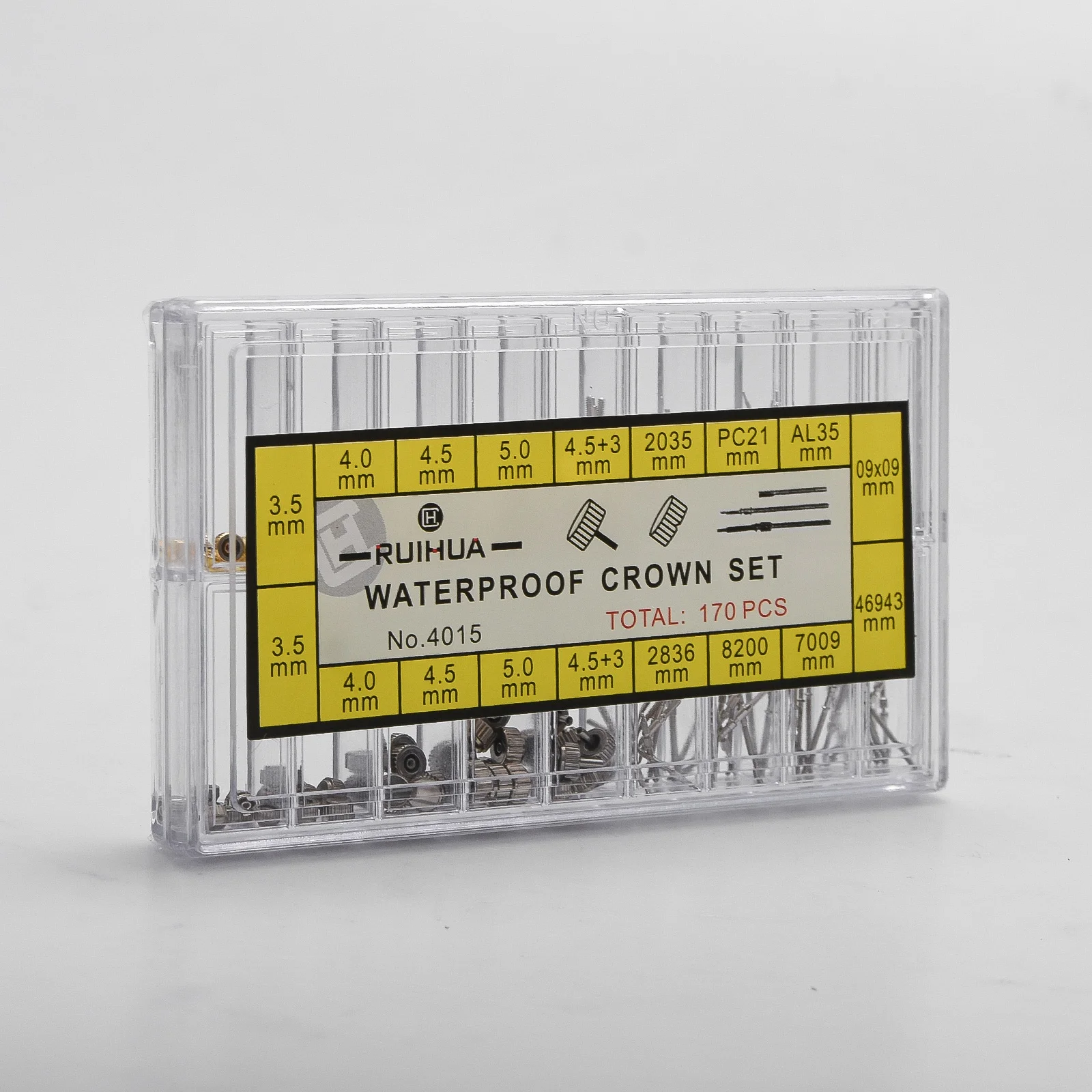 170Pcs Watch Stem Extender Watch Crowns Stainless Steel Different Sizes Mixed Box Assortment Set Watch Repair Watchmakers Tools