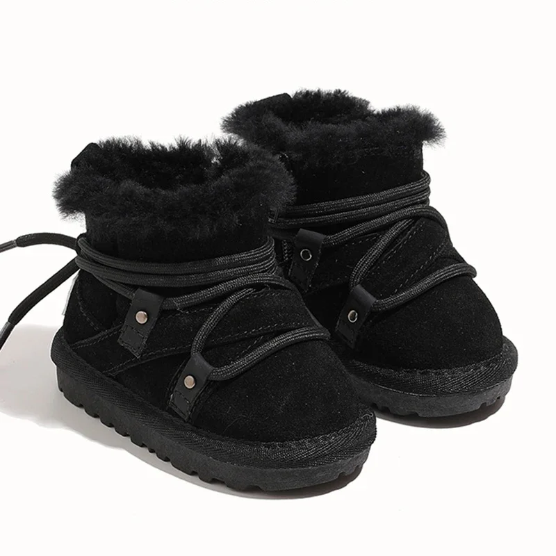 2024 Winter New Baby Children\'s Snow Boots Velvet Warm Boys and Girls Short Boots Thick Fur Baby Kid\'s Casual Cotton Shoes