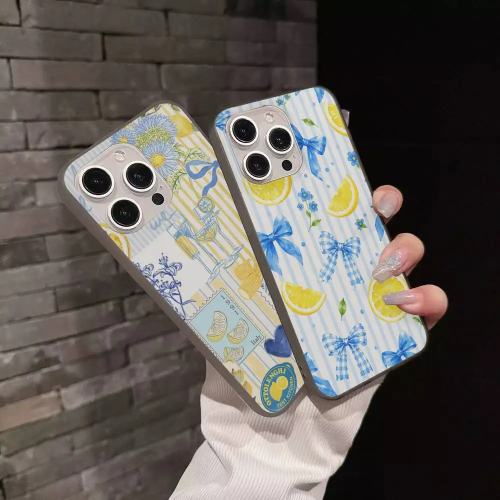 Lemon Fresh Fruit Art For IPhone 17 16 15 Plus Pro Max 12 14 Plus 11 13 Wave Corrugated Stripe Funda Phone Cover