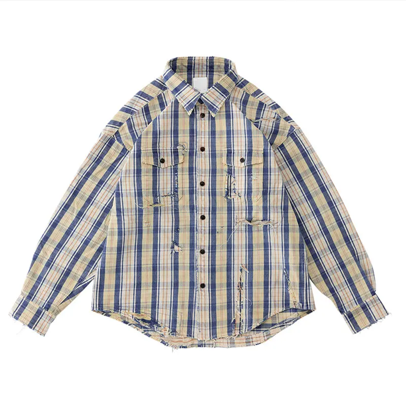 

VISVIM FIL 22SS PIONEER CRASH destroyed plaid shirt Nakamura washed patch shirt