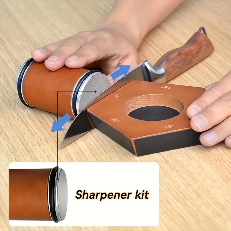 5 Angle Rolling Knife Sharpener 12/15/18/20/22° Knives Sharpeners Magnet Base Wooden Accessory Diamond Grit 240-10000# Kitchen view 5