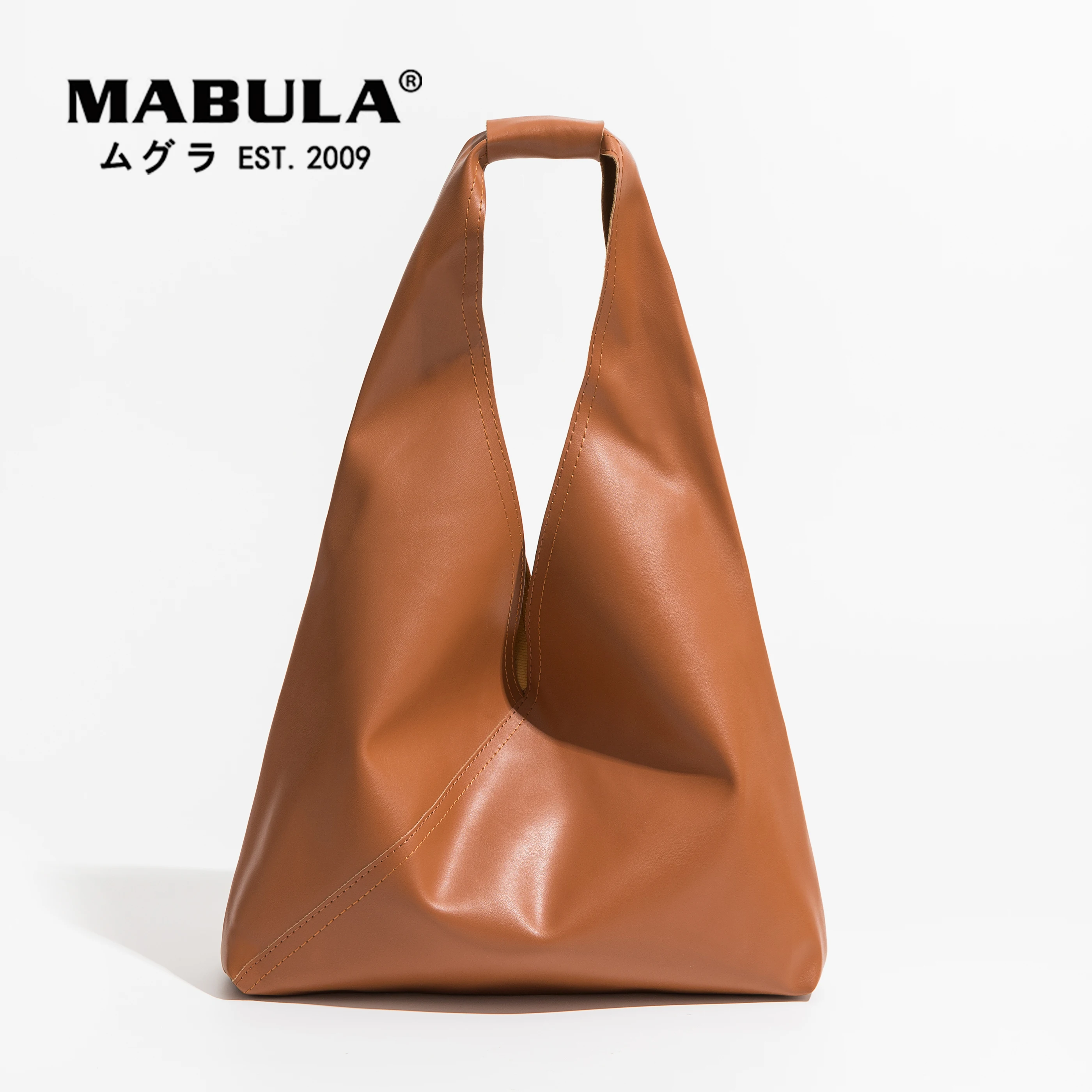 MABULA Trigle Shape Shoulder Purse for Women Japanese Style Pu Leather Hobo Bag Lightweight Top Handle Purse Simple Stylish