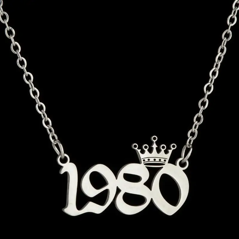 10 Pieces Stainless Steel Vintage Crown Digital Sweater Chain Metal Style Design Fashion Jewelry Necklace Wholesale for Women