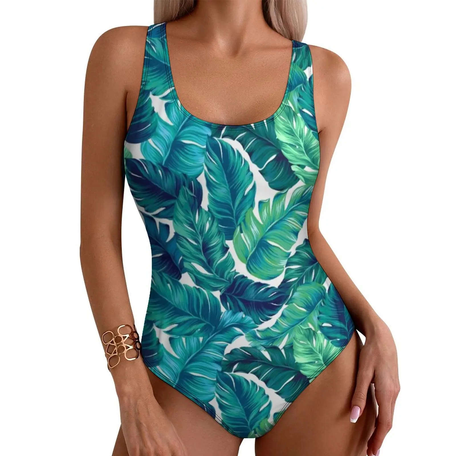 

Сочный купальник с банановыми листьями, тропический принт, купальник с эффектом пуш-ап, цельный пляжный купальник-монокини, графическая пляжная одежда, большие размеры