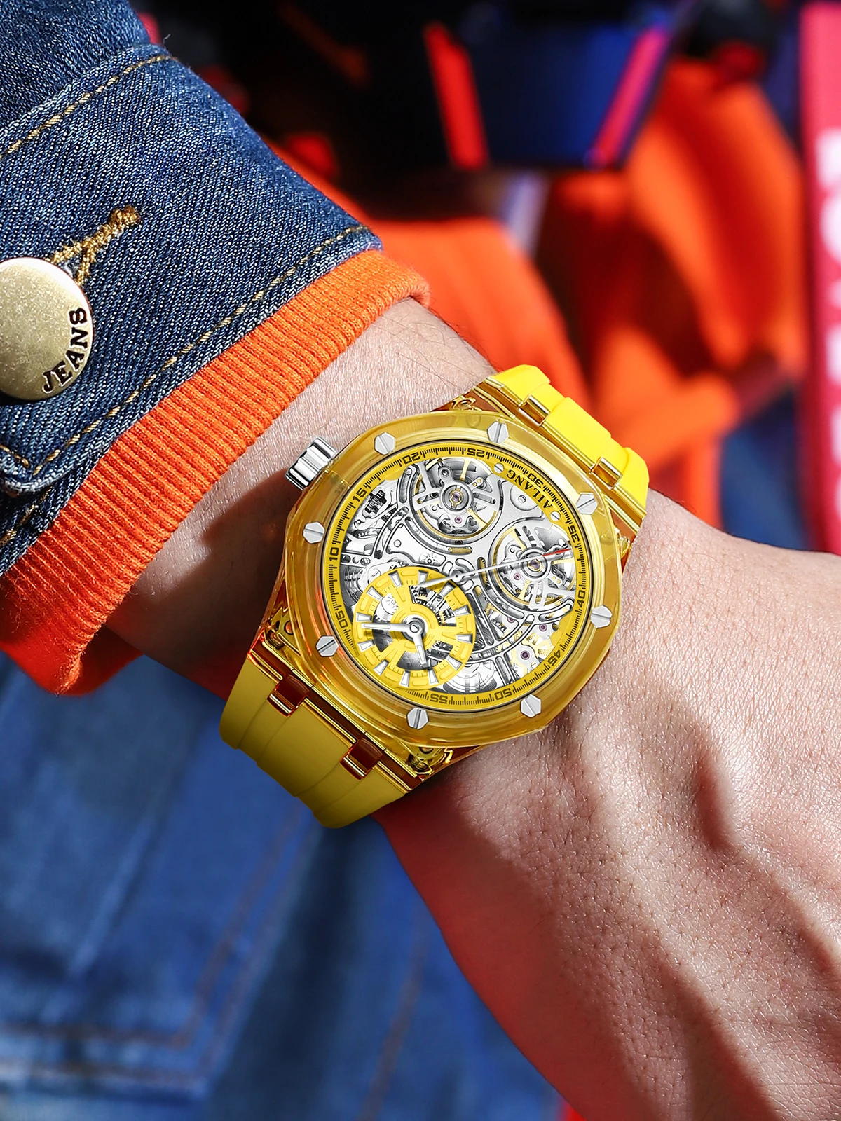 

AILANG White Double Tourbillon Men Watches Luxury Automatic Mechanical Watch Rubber Sports Casual Sports Waterproof Clock