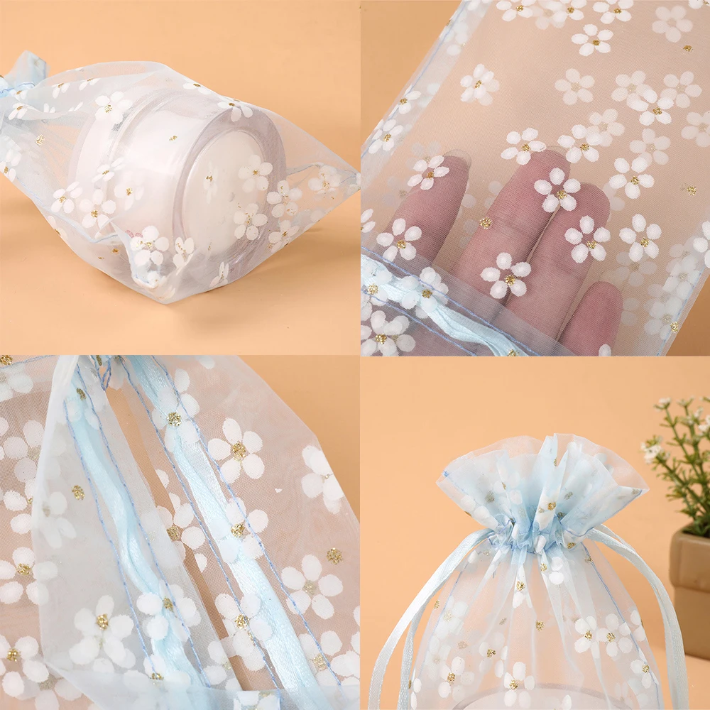 10pcs/Lot 10x14 13x18 16x23 Embroidery Organza Sachet Jewelry Packaging Pouches Wedding Party Candy Bolsa Drawstring Gift Bags