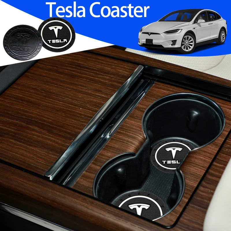 

1/2Pcs Car Cup Anti-Slip Carbon Coaster Bottle Pad Accessories Rubber Coaster For Tesla Model 3 Model Y S X Roadster Accessories