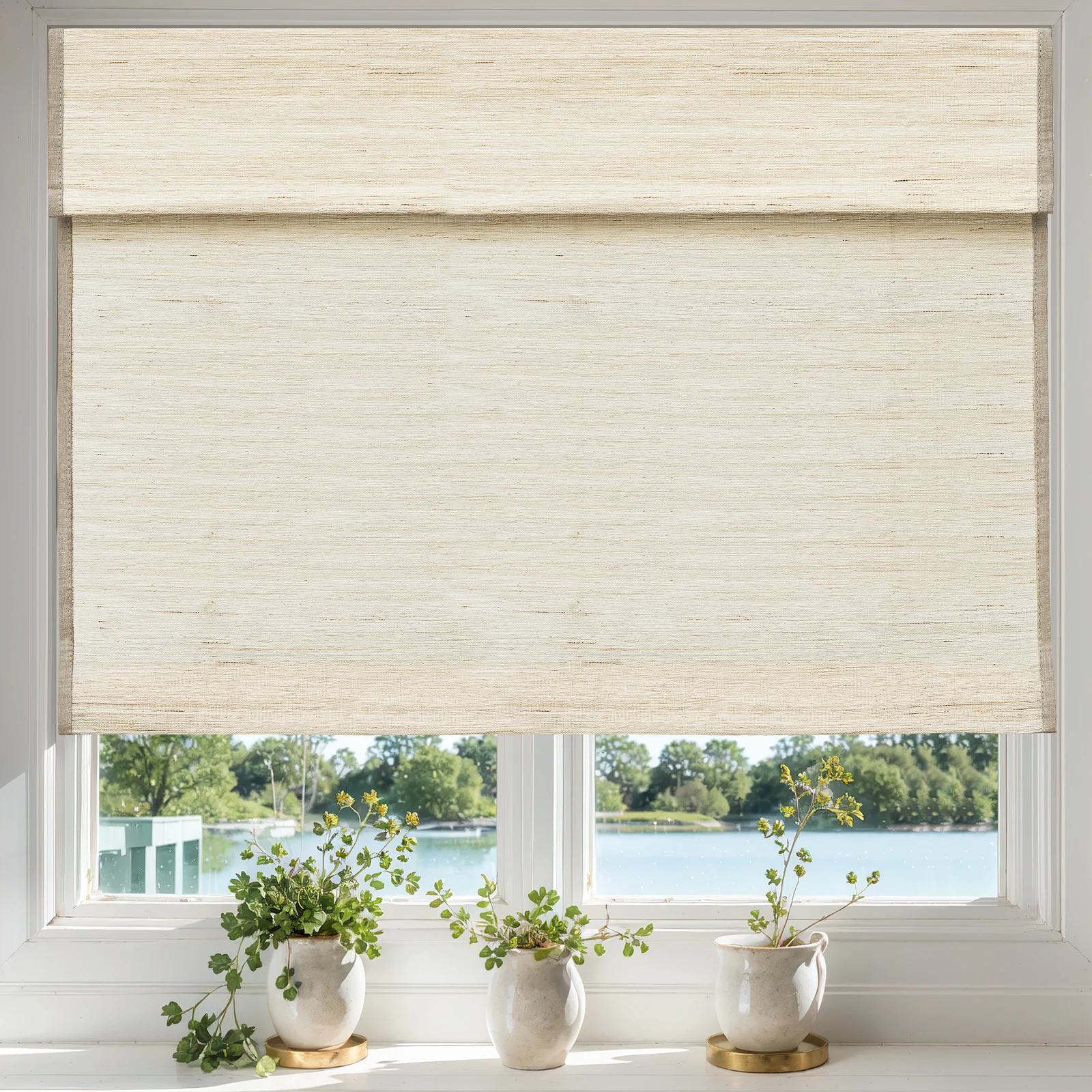 

Moonice Cordless Roman Shades for Window Privacy Natural Woven Fabric Privacy Room Darkening Blackout Blinds Thermal Insulated