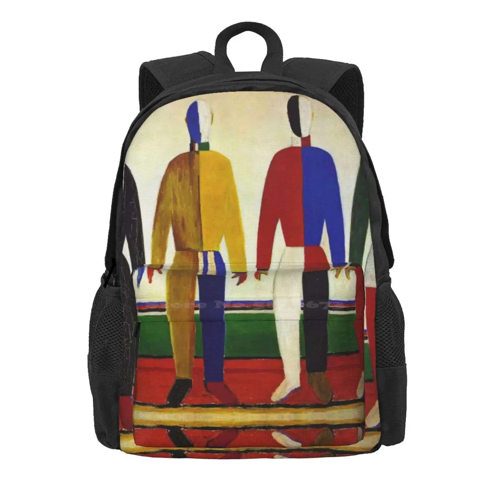 Hd- Sportsmen By Kazimir Malevich. 1931 - High Definition Hot Sale Schoolbag Backpack Fashion Bags Mondrian Pollock Kandinsky