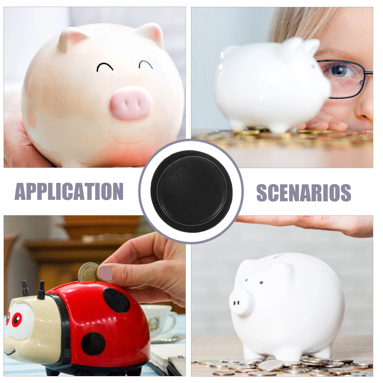 

50pcs Piggy Bank Stopper Replacement Bottom Cover Plug for Money Jar PVC Round Locking Hole Durable Easy Install Black