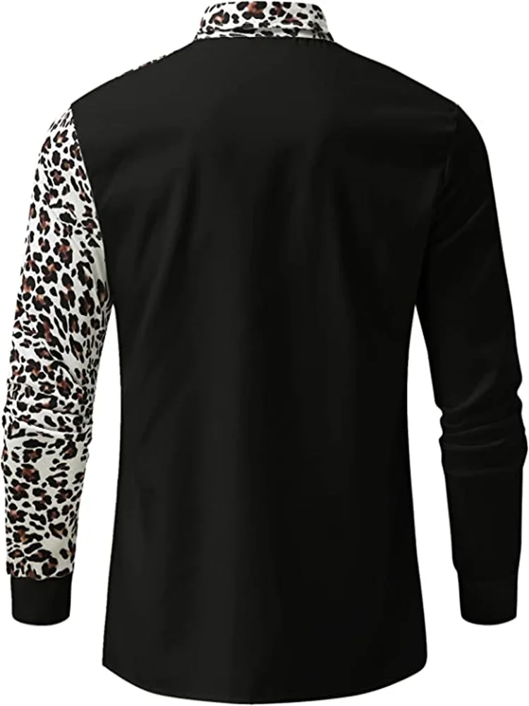 2023 Fashion Nieuwe Mannen Retro Luipaard Print Animal Print Button Lange Mouw Casual Shirt S-6XL Size Zwart Wit Luipaard print