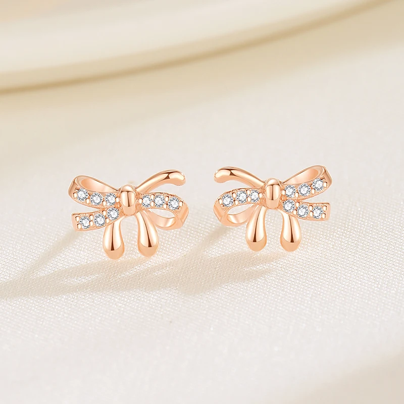 925 Silver Bow Earrings For Female Zircons Simplicity Earrings Niche Design Premium Ins Girlfriend Birthday Ear Jewelry Gift