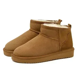 Botas cortas de piel de oveja para mujer, botines de lana Natural impermeables, forrados de piel, zapatos planos cálidos, novedad, Invierno