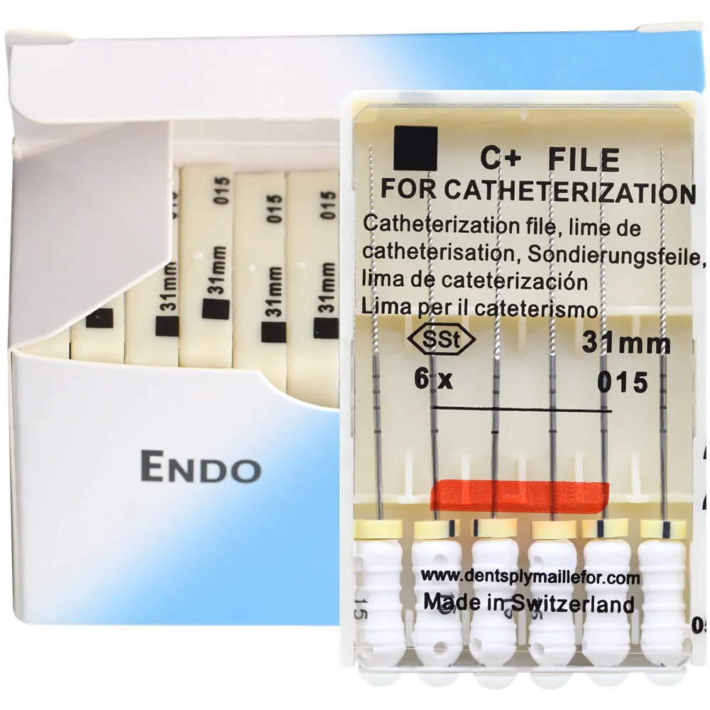 Fichiers dentaires C + pour cathéterisation, canal radiculaire endo C, utilisation manuelle, laboratoire dentaire endodontique, boîte de 10 paquets, 21mm, 25mm, 31mm