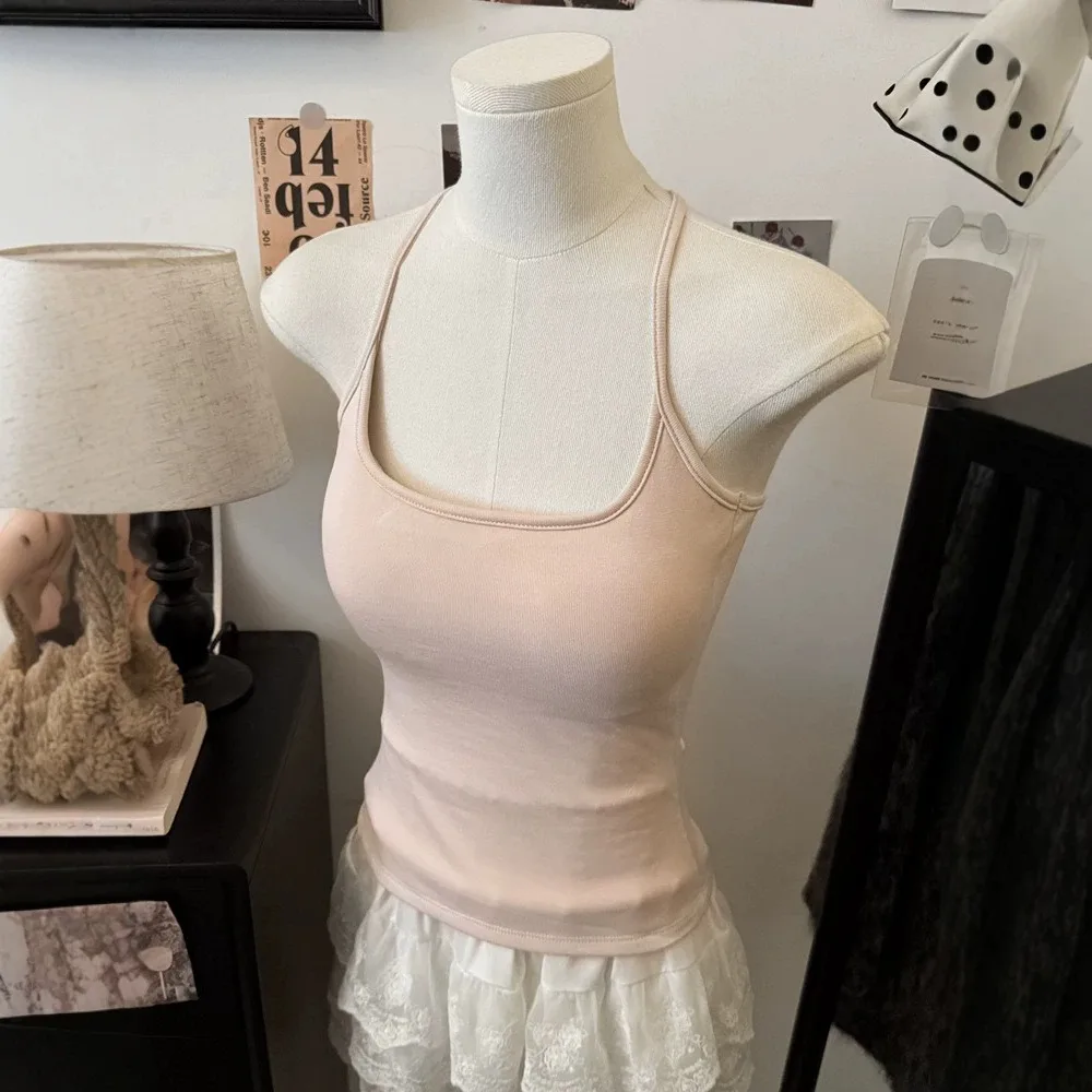 I-shaped Tank Top with Chest Cushion Hanging Neck Beautiful Back Slim Fit Sports Top for Women