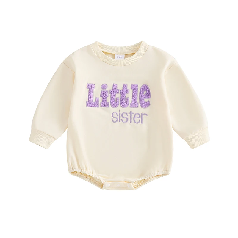 

Baby Girl Sweatshirt Romper Long Sleeve Round Neck Letter Embroidery Bodysuit Little Girl Outfit